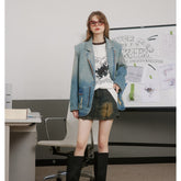 Unisex Jacket Washed Gradient Denim Jacket Men's and Women's Lapel Denim Coat